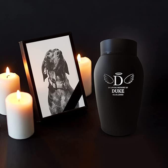 Personalized Custom Dog Urn Engraved Dog Name and Date - Stainless Steel cremation urns for dogs ashes with Airtight Closure | Initial in Heart