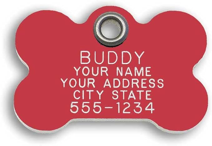 LuckyPet Plastic Pet ID Tags - Dog Personalized IDs - Durable Engraved Name Noiseless Tag - Suitable for Dogs and Cats - Outlasts Most Aluminum Tags - Medium, Red Bone