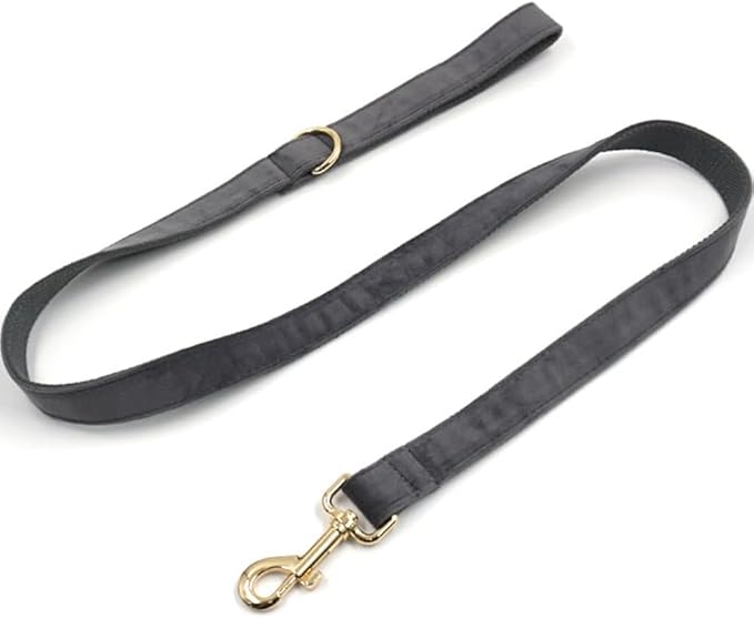 PETDURO Personalized Dog Collar Gray Soft Velvet for Large Medium Small Boy Girl Dogs - Custom Collar with Name Phone Engraved on Gold Metal Buckle - Add Matching Leash Bow Set via Customize Now