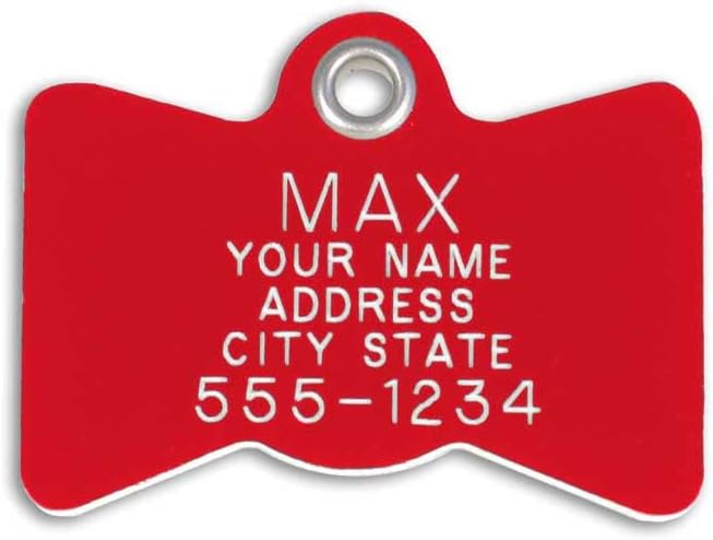 LuckyPet Plastic Pet ID Tags - Dog Personalized IDs - Durable Engraved Name Noiseless Tag - Suitable for Dogs and Cats - Outlasts Most Aluminum Tags - Medium, Red Bowtie