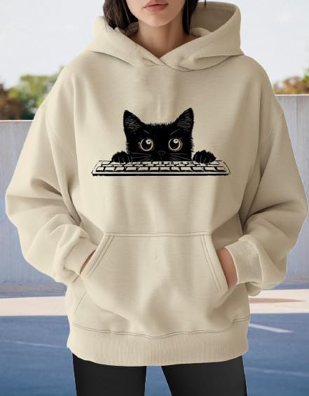 Womens Funny Cat Hoodies Oversized Graphic Hooded Sweatshirt for Women Fall Plus Size Pullover Hoodie Y2K