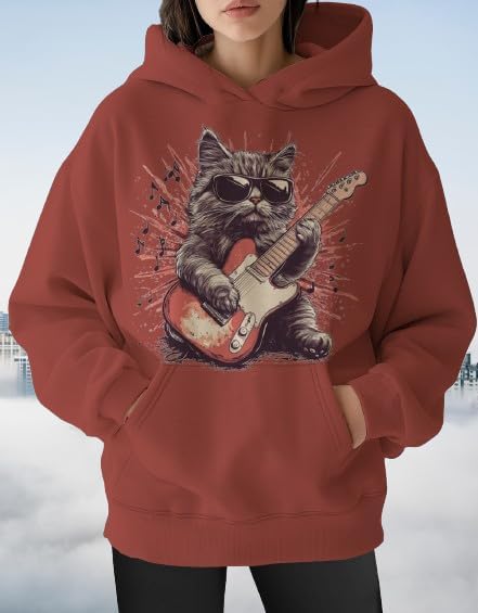 Womens Funny Cat Hoodies Oversized Graphic Hooded Sweatshirt for Women Fall Plus Size Pullover Hoodie Y2K