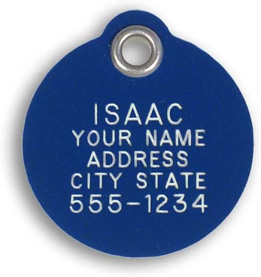 LuckyPet Plastic Pet ID Tags - Dog Personalized IDs - Durable Engraved Name Noiseless Tag - Suitable for Dogs and Cats - Outlasts Most Aluminum Tags - Large, Blue Round