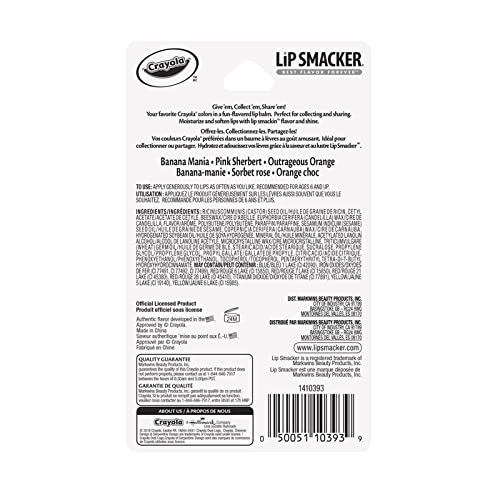 Lip Smacker Crayola Crayon Flavored Lip Balm - Moisturizing, Soothing Trio Banana Mania, Pink Sherbert, & Outrageous Orange (Pack of 2)