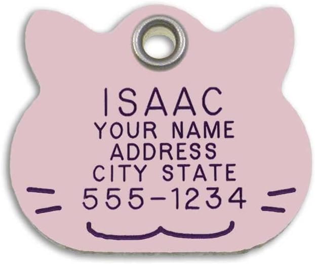 LuckyPet Plastic Pet ID Tags - Dog Personalized IDs - Durable Engraved Name Noiseless Tag - Suitable for Dogs and Cats - Outlasts Most Aluminum Tags - Small, Pink Cat