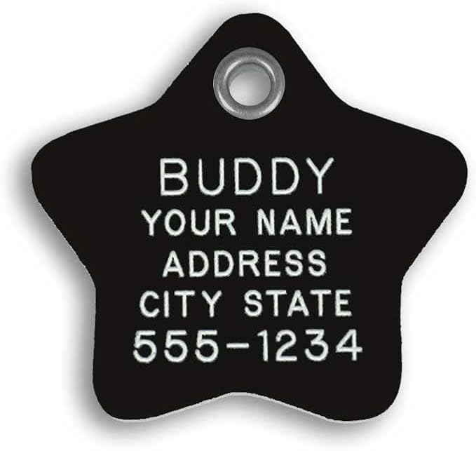 LuckyPet Plastic Pet ID Tags - Dog Personalized IDs - Durable Engraved Name Noiseless Tag - Suitable for Dogs and Cats - Outlasts Most Aluminum Tags - Small, Black Star