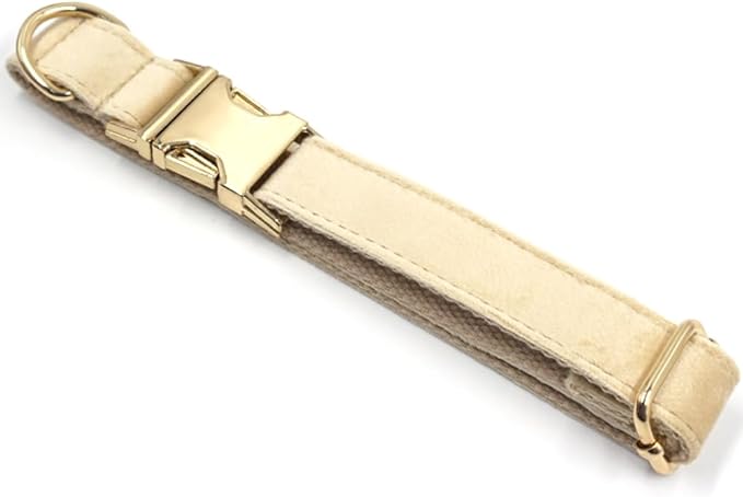 PETDURO Custom Dog Collar Personalized with Name Engraved Quick Release Rose Gold Metal Buckle for Large Medium Small Girl Dogs - Dog Leash and Bow Tie Available - Soft Comfy Velvet (Pale Brown, S)