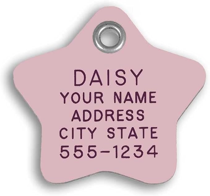 LuckyPet Plastic Pet ID Tags - Dog Personalized IDs - Durable Engraved Name Noiseless Tag - Suitable for Dogs and Cats - Outlasts Most Aluminum Tags - Medium, Pink Star