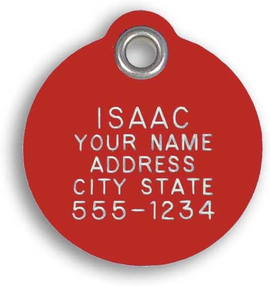 LuckyPet Plastic Pet ID Tags - Dog Personalized IDs - Durable Engraved Name Noiseless Tag - Suitable for Dogs and Cats - Outlasts Most Aluminum Tags - Large, Red Round