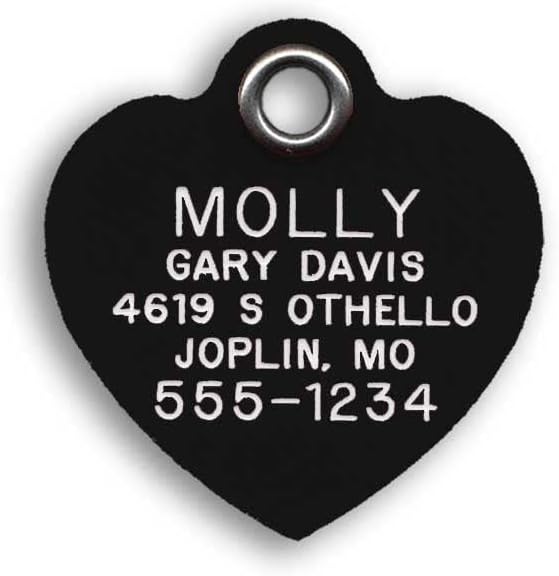 LuckyPet Durable Plastic Pet ID Tag, Outlasts Cheap Aluminum Tags for The Same Price, Custom Engraved, Small Black Heart
