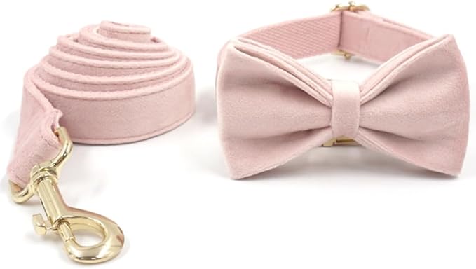 PETDURO Custom Dog Collar Personalized with Name Engraved Quick Release Rose Gold Metal Buckle for Large Medium Small Girl Dogs - Dog Leash and Bow Tie Available - Soft Comfy Velvet (Pink, XS)