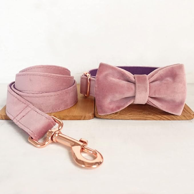 PETDURO Personalized Dog Collar Pink Purple Soft Velvet for Large Medium Small Boy Girl Dogs - Custom Collar with Name Phone Engraved on Rose Gold Metal Buckle - Add Leash Bow Set via Customize Now