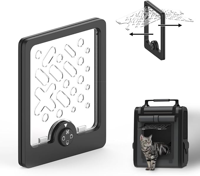 Cat Door,4-Way Locking Cat Door for Thin Materials - Adjustable Pet Door Flap fits Screens, Boxes & Carriers, 8x12 Inch Small Door for Crates, Litter Box Enclosures & DIY Pet Rooms