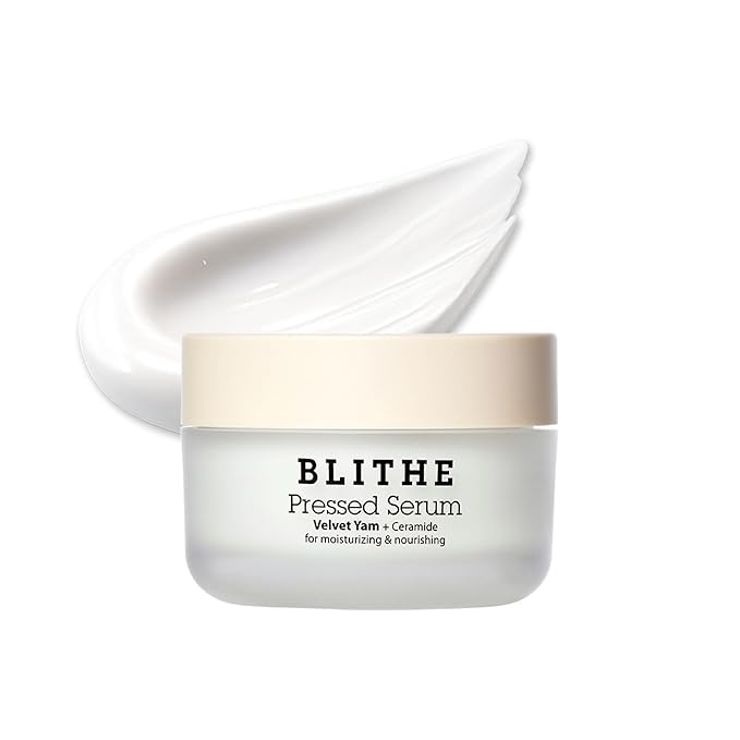 BLITHE Pressed Serum 68.79% Wild Yam Moisturizing Serum with Cream Texture for Women, Vegan Mucin Safe for Sensitive Skin, Korean Skincare 1.68 Fl Oz