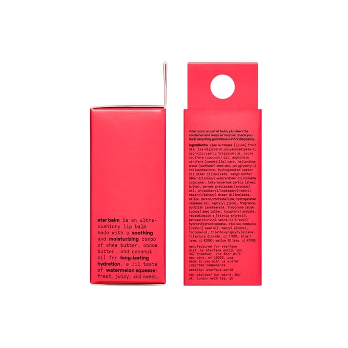 Starface Star Balm Watermelon Squeeze, Hydrating Lip Moisturizer with Shea Butter, Cocoa Butter, and Coconut Oil, Juicy Watermelon Flavor (0.15 oz)