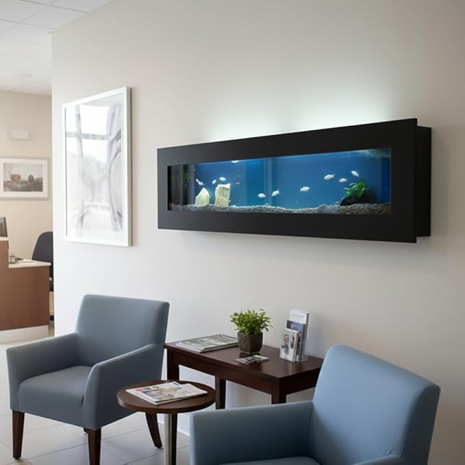 Aussie Aquariums 3.0 Wall Mounted Fish Tank Kit with LED Lighting, Built-in Filter System, Modern Space-Saving Design, Complete Accessories Set (Panoramic, Black)