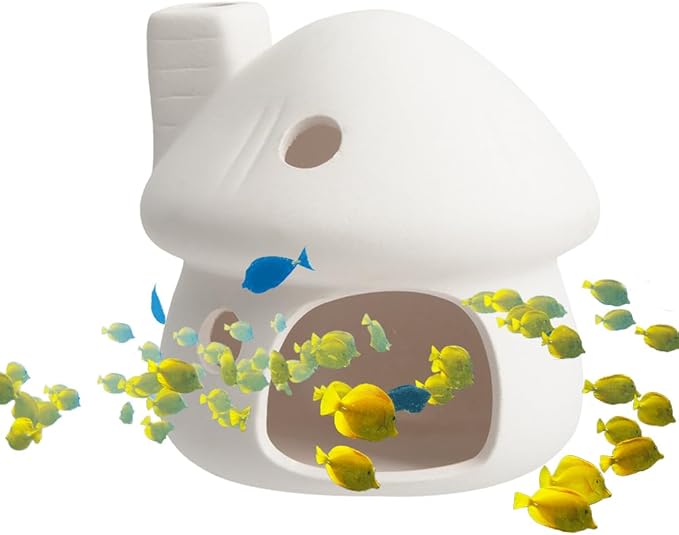 YXQ Aquarium Decorations Ceramic Mushroom House for Fish Tank Landscape to Small Shrimp/Goldfishes Hiding Rest and Breed (White)