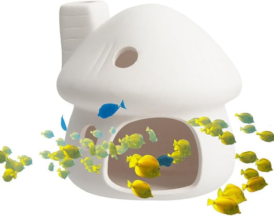 YXQ Aquarium Decorations Ceramic Mushroom House for Fish Tank Landscape to Small Shrimp/Goldfishes Hiding Rest and Breed (White)