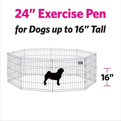MidWest Homes for Pets Folding Metal Puppy/Dog Exercise Pen, Indoor/Outdoor Playpen with Door, 16 Sq Feet of Play Space, 24-Inches Tall, Blue