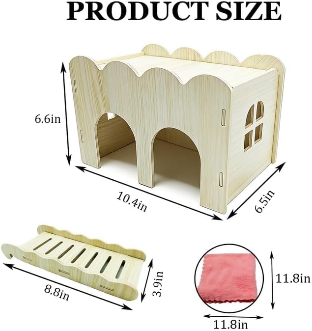 Guinea Pig Hideout Hamster Wood House Maze Platform Detachable Accessories with Ladder for Rat Hamster Squirrel Gerbil Sugar Glider (Guinea Pig Wooden House)