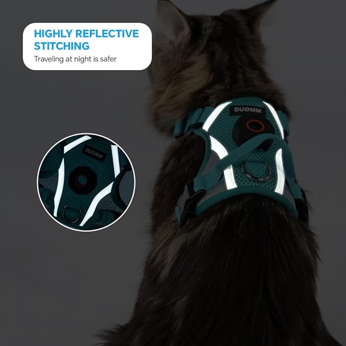 Cat Harness and Leash Set with AirTag Holder: Upgraded Escape Proof Vest with Lead for Small Dog Puppy Large Cat Walking，Soft Breathable Mesh Coat with Reflective Strip (Green, XL)