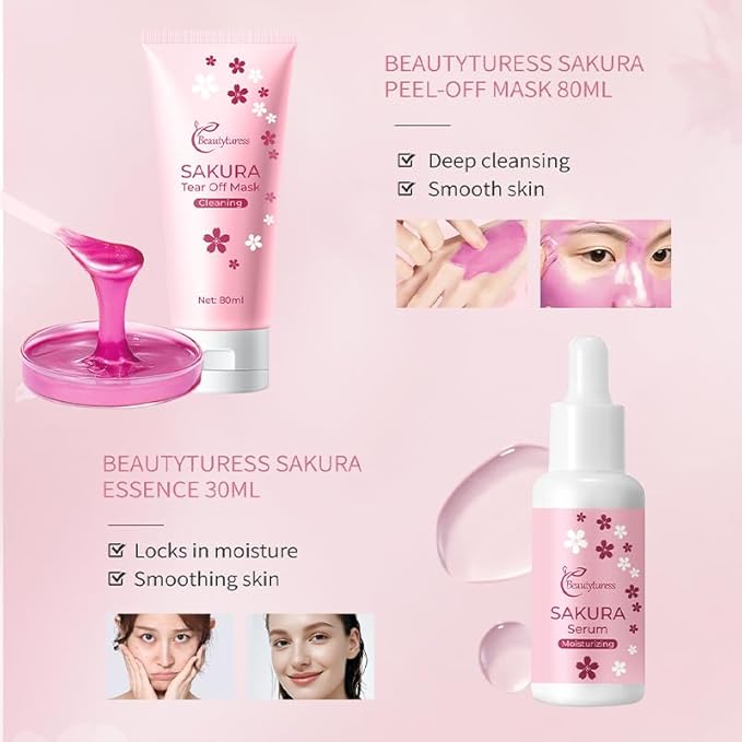 Skin Care Set Cherry Blossom Radiant Hydrating 5 Piece Set Women Beauty Gift Sets Skin Care Kit with Peel-off mask, Toner, lotion，eye cream Travel Kit for Women Teen Girls Mom Daughter Birthday