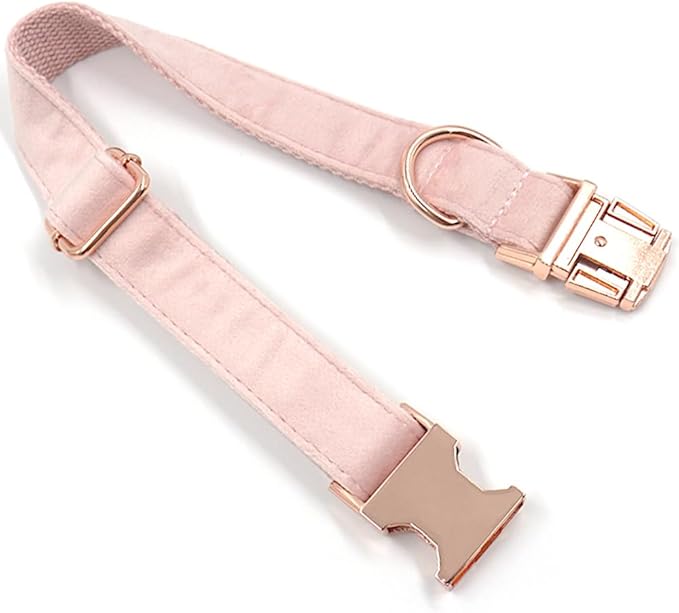 PETDURO Personalized Dog Collar Pink Soft Velvet for Large Medium Small Boy Girl Dogs - Custom Collar with Name Phone Number Engraved on Rose Gold Metal Buckle - Add Leash Bow Set via Customize Now