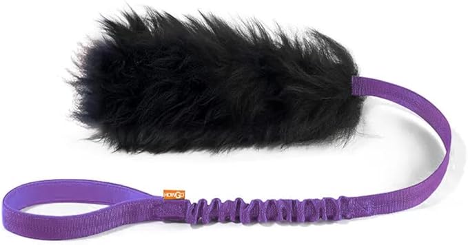 HOWGO Dog Rope Toy,Dog Bungee Chaser Toy 100% Sheepskin,Sheep Smell Tug Toy for All Breeds (Purple, Short Without Ball)
