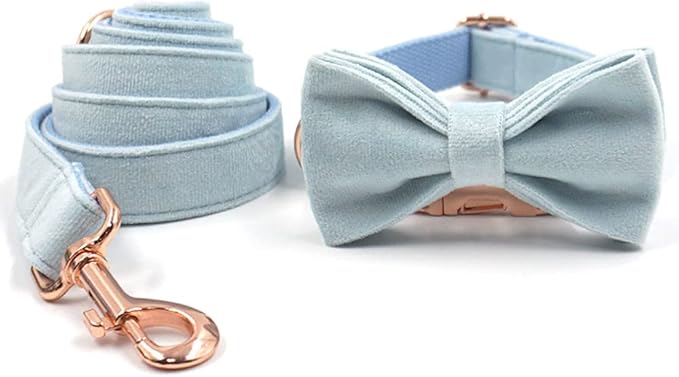 PETDURO Custom Dog Collar Personalized with Name Engraved Quick Release Rose Gold Metal Buckle for Large Medium Small Girl Dogs - Dog Leash and Bow Tie Available - Soft Comfy Velvet (Sky Blue, XL)