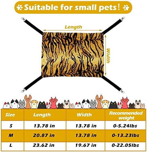 Jetec 2 Pieces Reversible Cat Hanging Hammock Soft Breathable Pet Cage Hammock with Adjustable Straps and Metal Hooks Double Sided Hanging Bed for Small Dogs Rabbits(Zebra, Tiger Stripes,L)