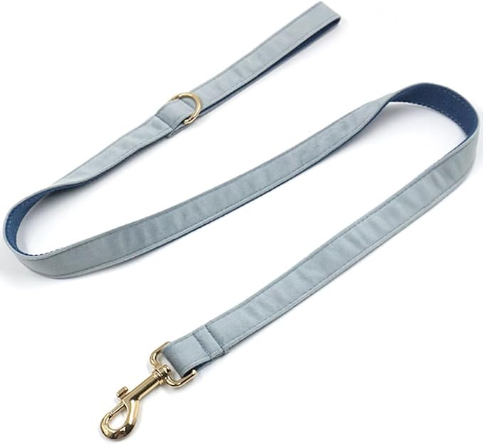 PETDURO Personalized Dog Collar Haze Blue Soft Velvet for Large Medium Small Boy Girl Dogs - Custom Collar with Name Phone Number Engraved on Gold Metal Buckle - Add Leash Bow Set via Customize Now