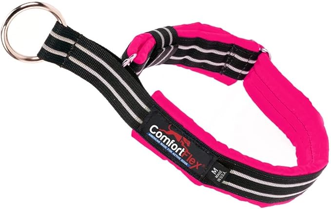 ComfortFlex Premium Padded Martingale Dog Collar – Reflective Waterproof Slip-On Limited Slip Collar for Gentle Control & Escape Prevention - Medium, Hot Pink