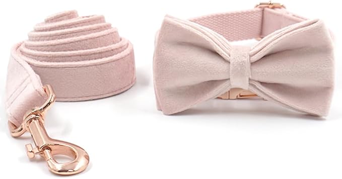 PETDURO Personalized Dog Collar Pink Soft Velvet for Large Medium Small Boy Girl Dogs - Custom Collar with Name Phone Number Engraved on Rose Gold Metal Buckle - Add Leash Bow Set via Customize Now