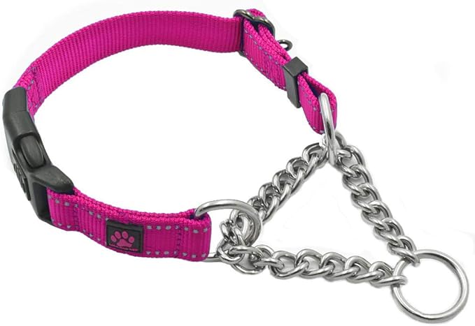 Max and Neo Stainless Steel Chain Martingale Collar - We Donate to a Dog Rescue for Every Collar Sold (Medium, Pink)