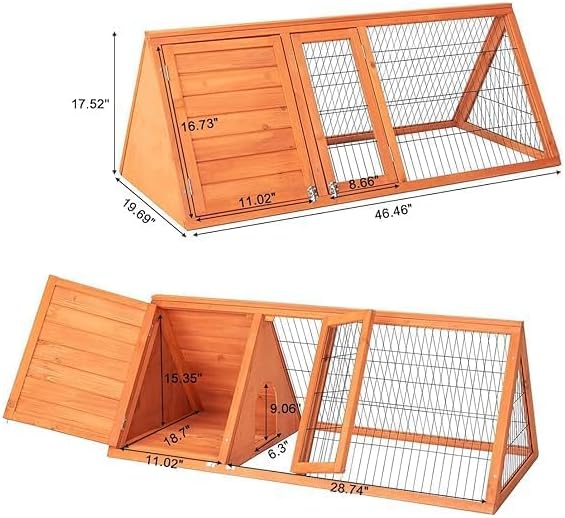 Small Chicken Coop Indoor Outdoor, Wooden Triangle Quail Cage All Weather Used Bunny Hutch with with Wire Fence,Pull-Out-Tray for Chick Duck Rabbit Guinea Pig(Brown)