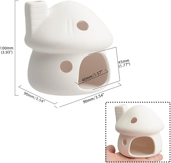 YXQ Aquarium Decorations Ceramic Mushroom House for Fish Tank Landscape to Small Shrimp/Goldfishes Hiding Rest and Breed (White)