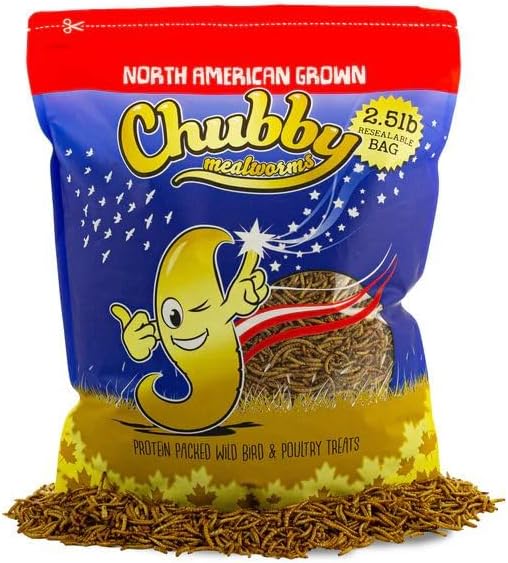 Chubby North American Grown Dried Mealworms | 2.5?lbs | Non-GMO High-Protein Treats for Chickens, Ducks & Wild Birds – Sustainable Chicken Feed