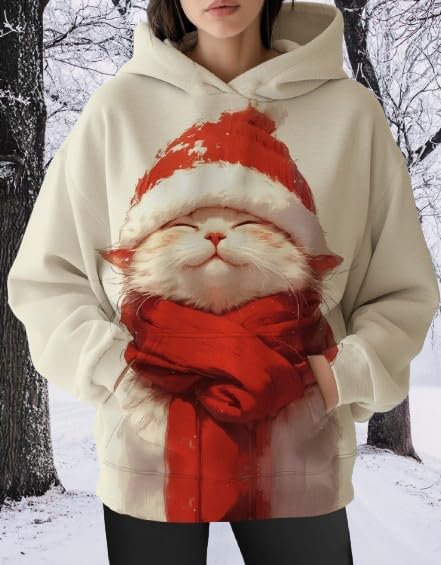 Womens Funny Cat Hoodies Oversized Graphic Hooded Sweatshirt for Women Fall Plus Size Pullover Hoodie Y2K