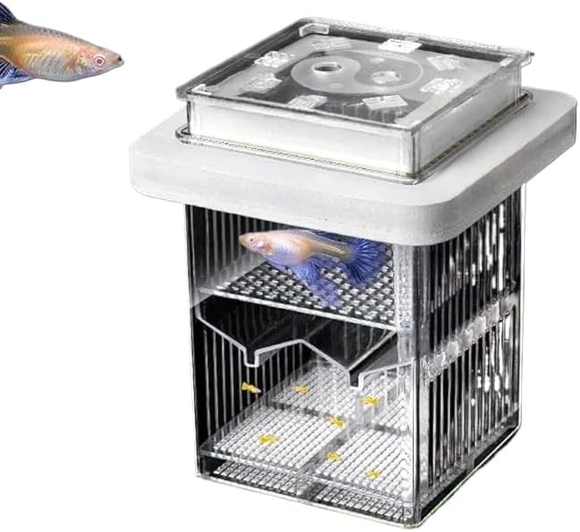 4-Layer Detachable Acrylic Fish Hatchery Box, Floating Breeder & Isolation Tank with Mesh Panels (White,Dual Box)