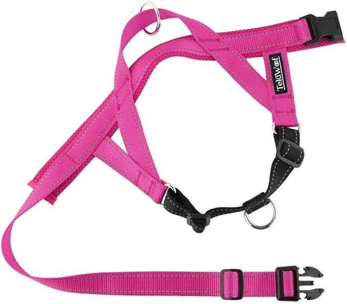 No Pull Dog Harness with Handle, Rear & Front Clip, Adjustable, Easy On/Off, Reflective, Lightweight & Mesh Padded, No Choke. for Small, Medium and Large Dogs (Pink-Black, Small)