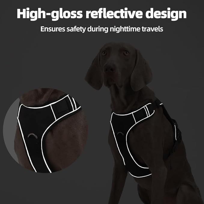 Airtag Dog Harness Chest Plate Reflective No Pull Harness with Leash for Extra Large Dogs (Black, XL)