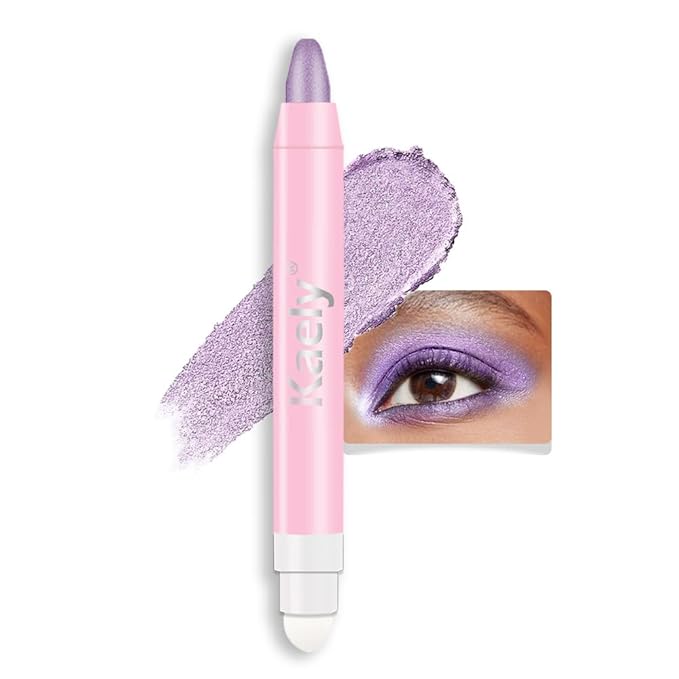 evpct 1Pcs Violet Purple Shimmer Cream Eye Shadow Brightener Sticks for Eyes Waterproof Pigmented, Double Ended Cream Eyeshadow Stick Pencil Pen with Applicator, Eye Shadow Palette Highlighter Makeup