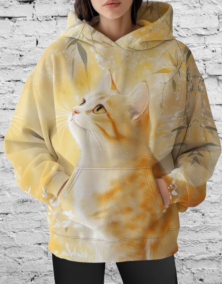 Womens Funny Cat Hoodies Oversized Graphic Hooded Sweatshirt for Women Fall Plus Size Pullover Hoodie Y2K