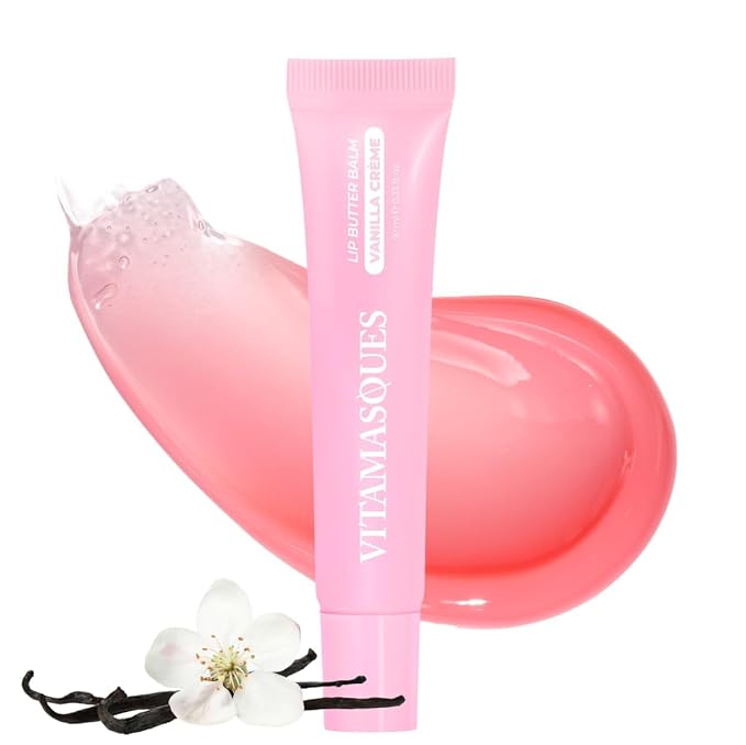 Vitamasques Lip Butter Balm Vanilla Creme, Korean Lip Balm - Peptide Lip Treatment - Lip Balm Hydrating - Light Tinted Lip balm - Made in Korea - 0.33 fl.oz