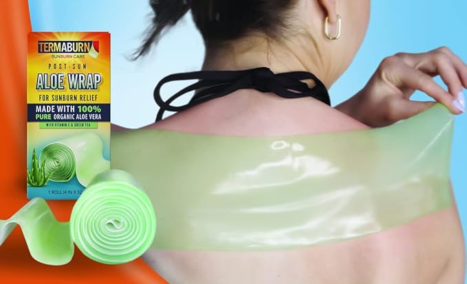 TermaBurn Aloe Wrap for Sunburn Relief – Hydro-Gel Aftersun Treatment with 100% pure aloe vera Gel | Second Skin aloevera gel for burns and peeling irritation | Great for Tattoo Aftercare and Sun Care