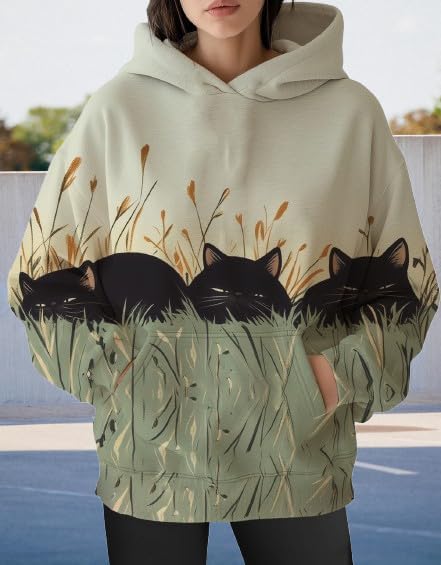 Womens Funny Cat Hoodies Oversized Graphic Hooded Sweatshirt for Women Fall Plus Size Pullover Hoodie Y2K
