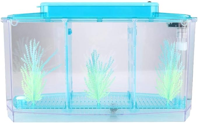 Fish , Desktop Transparent Breeding Fish , Mini Acrylic for Small Fishes with LED Light with Water Change Valve for Betta(Blue)