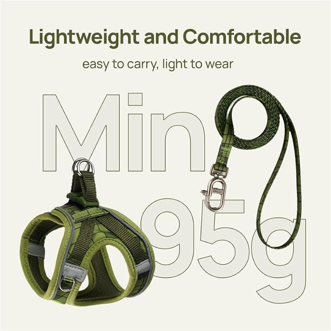 Cat Harness and Leash Set, Step-in Escape Proof Adjustable Vest Harness for Small Medium Large Cats, Lightweight Soft Breathable Reflective Kitten Harness for Walking Travel, Camping(Green, S)