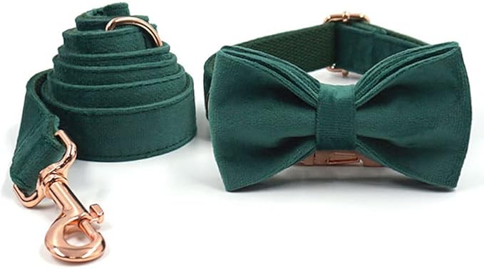 PETDURO Custom Dog Collar Personalized with Name Engraved Rose Gold Metal Buckle for Large Medium Small Dogs - Soft Cute Velvet Dog Leash and Bow Tie Available (Christmas Green RG, M)