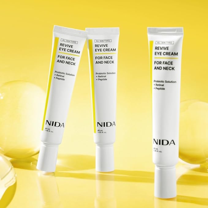 NIDA Revive Eye Cream For Face And Neck | Probiotic Solution, Retinal, Peptide | Wrinkles, Fine Lines, Cell Turnover, Firm Skin Texture, Radiant Skin, Moisture Retention | 1.35 fl. oz., 40ml